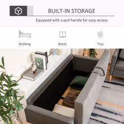HOMCOM Modern 3 Seater Sofa with Hidden Storage and Rubber Wood Legs, Grey - Additional view 4