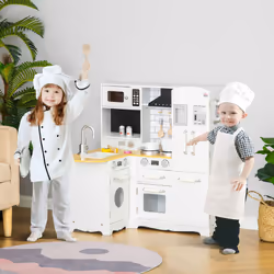 HOMCOM Kids Kitchen Playset, Toy Kitchen w/ Full Accessories - White