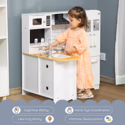 HOMCOM Kids Kitchen Playset, Toy Kitchen w/ Full Accessories - White