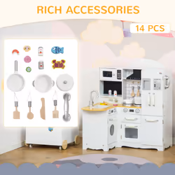 HOMCOM Kids Kitchen Playset, Toy Kitchen w/ Full Accessories - White - Additional view 4