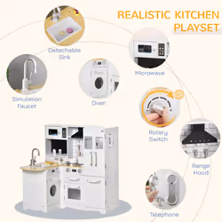 HOMCOM Kids Kitchen Playset, Toy Kitchen w/ Full Accessories - White - Additional view 5