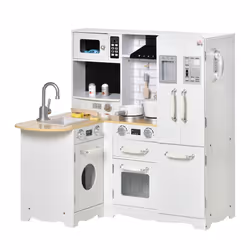 HOMCOM Kids Kitchen Playset, Toy Kitchen w/ Full Accessories - White - Additional view 8