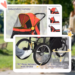 PawHut Three-Wheel Pet Stroller, for Medium, Small Dogs, Foldable Cat Pram - Red - Additional view 4