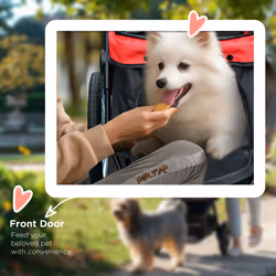 PawHut Three-Wheel Pet Stroller, for Medium, Small Dogs, Foldable Cat Pram - Red - Additional view 5