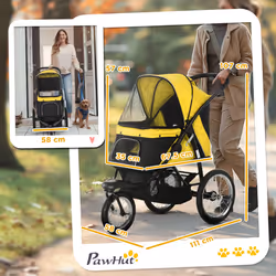 PawHut 3 Wheel Pet Stroller, for Medium Small Dogs, Foldable Cat Pram - Yellow