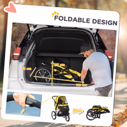 PawHut 3 Wheel Pet Stroller, for Medium Small Dogs, Foldable Cat Pram - Yellow - Additional view 4