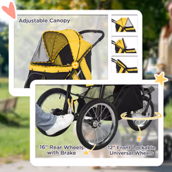 PawHut 3 Wheel Pet Stroller, for Medium Small Dogs, Foldable Cat Pram - Yellow - Additional view 5