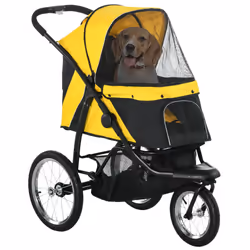 PawHut 3 Wheel Pet Stroller, for Medium Small Dogs, Foldable Cat Pram - Yellow - Additional view 8