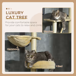 PawHut Floor to Ceiling Climbing Cat Tree Tower, 230-250cm Height, Beige