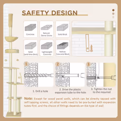 PawHut Floor to Ceiling Climbing Cat Tree Tower, 230-250cm Height, Beige - Additional view 5