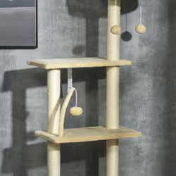 PawHut Floor to Ceiling Climbing Cat Tree Tower, 230-250cm Height, Beige - Additional view 7