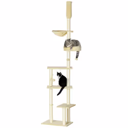 PawHut Floor to Ceiling Climbing Cat Tree Tower, 230-250cm Height, Beige - Additional view 8