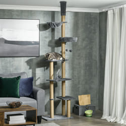 PawHut Floor to Ceiling Climbing Cat Tree Tower, 230-250cm Height, Grey