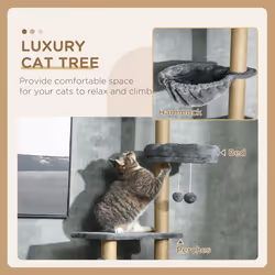 PawHut Floor to Ceiling Climbing Cat Tree Tower, 230-250cm Height, Grey