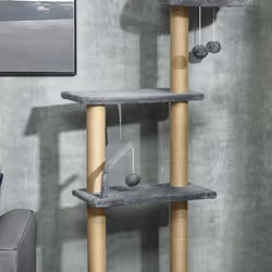 PawHut Floor to Ceiling Climbing Cat Tree Tower, 230-250cm Height, Grey - Additional view 6