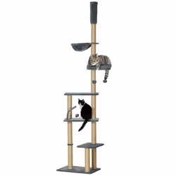 PawHut Floor to Ceiling Climbing Cat Tree Tower, 230-250cm Height, Grey - Additional view 8