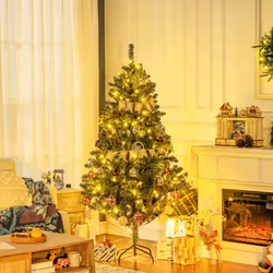 HOMCOM 6ft Artificial Christmas Tree with LED Lights, Decoration, Auto Open