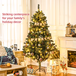 HOMCOM 6ft Artificial Christmas Tree with LED Lights, Decoration, Auto Open