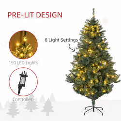 HOMCOM 6ft Artificial Christmas Tree with LED Lights, Decoration, Auto Open