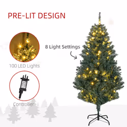 HOMCOM 5ft Artificial Christmas Tree with LED Lights, Decoration, Auto Open