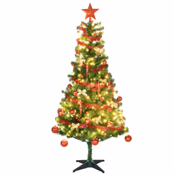 HOMCOM 6ft Artificial Decorated Christmas Tree with LED Lights, Auto Open