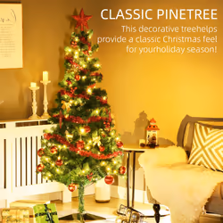 HOMCOM 6ft Artificial Decorated Christmas Tree with LED Lights, Auto Open