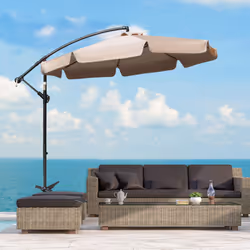 Outsunny 2.7m Garden Cantilever Banana Parasol Sun Shade w/ Crank, Light Brown