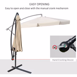 Outsunny 2.7m Garden Cantilever Banana Parasol Sun Shade w/ Crank, Light Brown