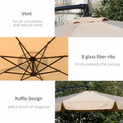 Outsunny 2.7m Garden Cantilever Banana Parasol Sun Shade w/ Crank, Light Brown - Additional view 4