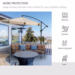 Outsunny 2.7m Garden Cantilever Banana Parasol Sun Shade w/ Crank, Light Brown - Additional view 5
