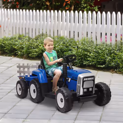 HOMCOM Ride On Tractor with Detachable Trailer, Remote Control, Music - Blue