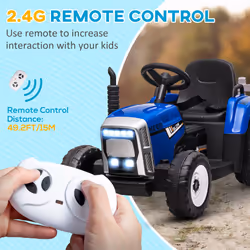 HOMCOM Ride On Tractor with Detachable Trailer, Remote Control, Music - Blue