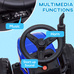 HOMCOM Ride On Tractor with Detachable Trailer, Remote Control, Music - Blue - Additional view 4