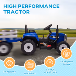 HOMCOM Ride On Tractor with Detachable Trailer, Remote Control, Music - Blue - Additional view 6