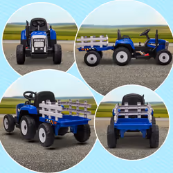 HOMCOM Ride On Tractor with Detachable Trailer, Remote Control, Music - Blue - Additional view 7