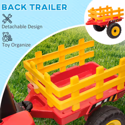 HOMCOM Ride On Tractor with Detachable Trailer, Remote Control, Music - Red