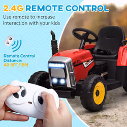 HOMCOM Ride On Tractor with Detachable Trailer, Remote Control, Music - Red - Additional view 4