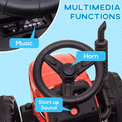 HOMCOM Ride On Tractor with Detachable Trailer, Remote Control, Music - Red - Additional view 5