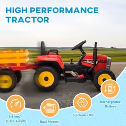 HOMCOM Ride On Tractor with Detachable Trailer, Remote Control, Music - Red - Additional view 7