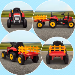 HOMCOM Ride On Tractor with Detachable Trailer, Remote Control, Music - Red - Additional view 8