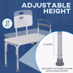 HOMCOM Height Adjustable Shower Chair with Suction Cup Feet Armrest Backrest