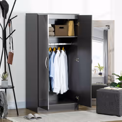 HOMCOM Modern Wardrobe Closet, Clothes Cabinet with High Glossing Door, Grey - Additional view 4