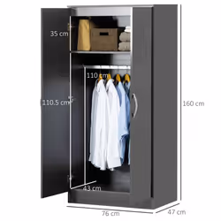 HOMCOM Modern Wardrobe Closet, Clothes Cabinet with High Glossing Door, Grey - Additional view 8