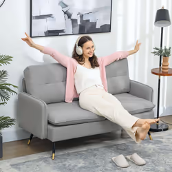 HOMCOM Modern Upholstered Two Seater Sofa for Bedroom Living Room Grey