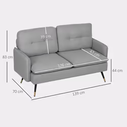 HOMCOM Modern Upholstered Two Seater Sofa for Bedroom Living Room Grey