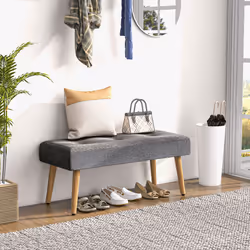 HOMCOM Upholstered Bed End Bench Ottoman Tufted Linen Entryway Living Room
