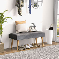 HOMCOM Upholstered Bed End Bench Ottoman Tufted Linen Entryway Living Room