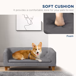 PawHut Dog Sofa Bed, Elevated Dog Couch for Small, Medium Dogs - Grey