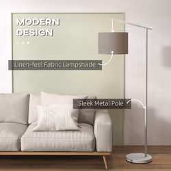 HOMCOM Floor Lamp with 350 Rotating Lampshade, LED Bulb Included, Grey