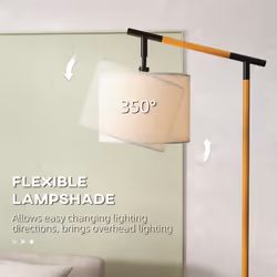 HOMCOM Floor Lamp with 350 Rotating Lampshade, LED Bulb Included, Brown - Additional view 4